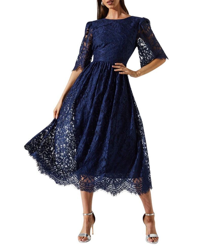 コースト レディース トップス ワンピース ミディ レース Coast Lace Short Sleeve Midi Dress Navy ネイビー