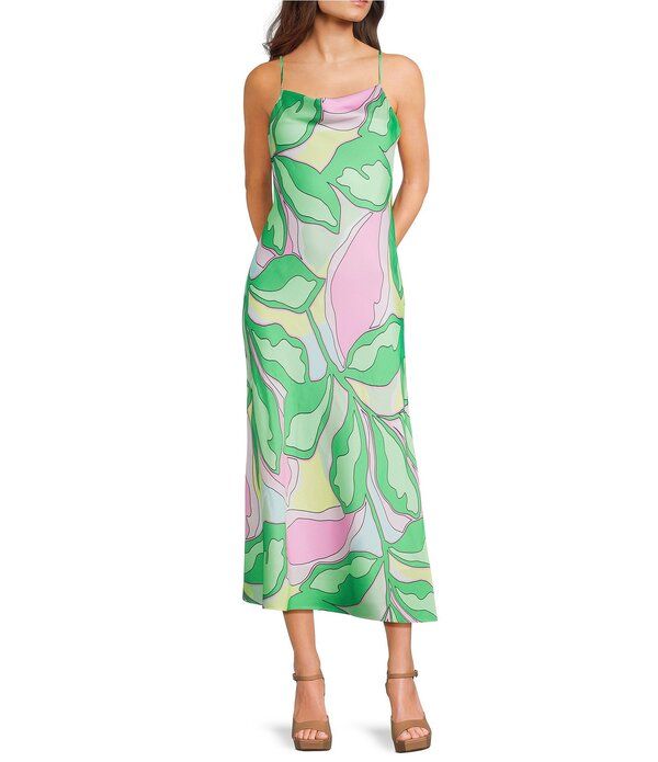 ジービー レディース トップス ワンピース プリント マキシ GB Printed Cowl Neck Long Maxi Slip Dress Green Multi グリーン
