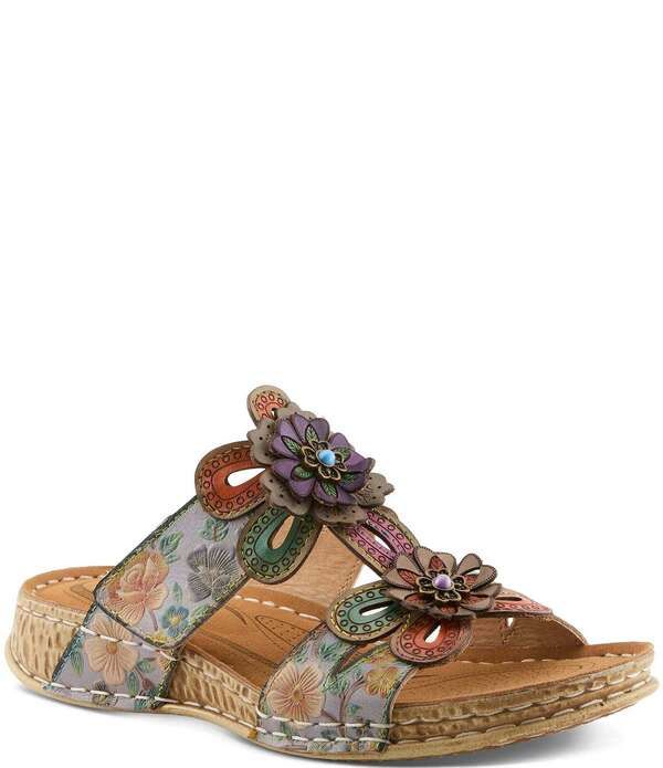 ラリティステ レディース シューズ サンダル フラワー柄 レザー フラワー LARTISTE Beaudie Floral Painted Leather Slide Sandals Grey Multi グレー