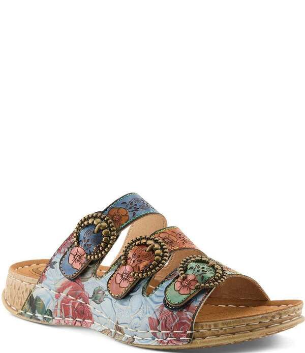 ラリティステ レディース シューズ サンダル フラワー柄 レザー フラワー LARTISTE Gottahave Floral Embossed Leather Slide Sandals Blue Multi ブルー