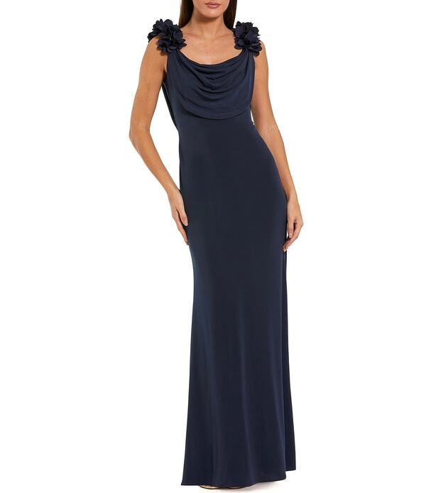マックダガル レディース トップス ワンピース ジャージー Mac Duggal Jersey Cowl Neck Gown With 3D Flower Straps Midnight