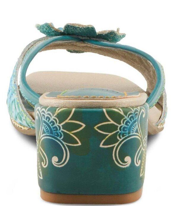 ラリティステ レディース シューズ サンダル レザー LARTISTEuropa Embossed Pindot Leather Flower Ornament Slide Sandals Teal Multi ティール