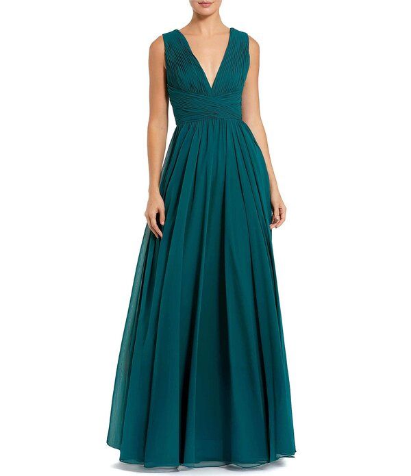 マックダガル レディース トップス ワンピース Vネック プリーツ ノースリーブ Mac Duggal Sleeveless V Neck Pleated Top Flowy Longown Teal ティール