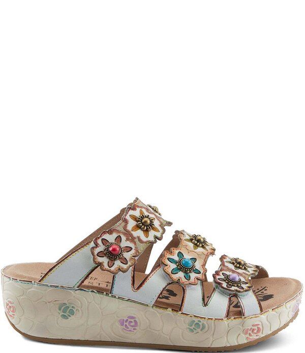 ラリティステ レディース シューズ サンダル プラットフォーム レザー LARTISTE Cuddlecake Leather Flower Applique Platform Wedge Slide Sandals White Multi ホワイト