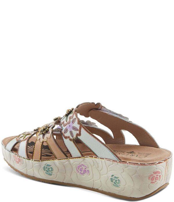 ラリティステ レディース シューズ サンダル プラットフォーム レザー LARTISTE Cuddlecake Leather Flower Applique Platform Wedge Slide Sandals White Multi ホワイト