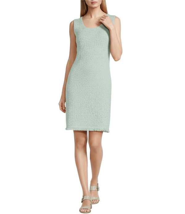 ミソック レディース トップス ワンピース ノースリーブ ニット フリンジ MISOOKnit Scoop Neck Sleeveless Tonal Fringe Trim Sheath Dress Fresh Mint ミント