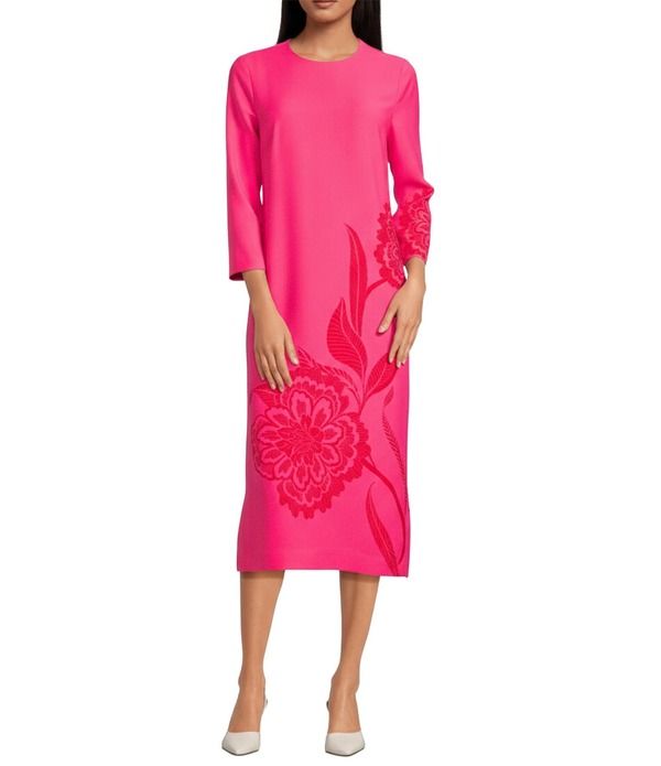 トリーナターク レディース トップス ワンピース フラワー柄 ジョーゼット プリント ミディ フラワー Trina Turk Cointreau Floral Printed Georgette Round Neck 34 Sleeve Midi Dress