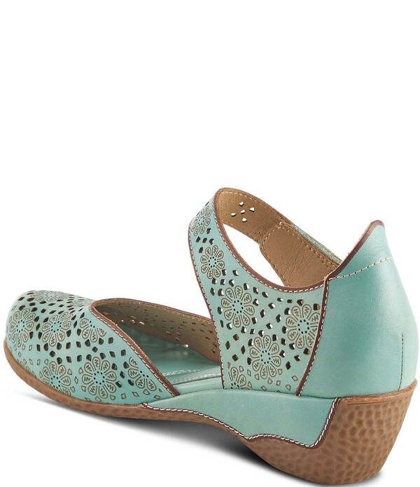 ラリティステ レディース シューズ サンダル フラワー柄 レザー フラワー LARTISTE Americana Floral Perforated Leather Mary Jane Wedgesky Blue ブルー