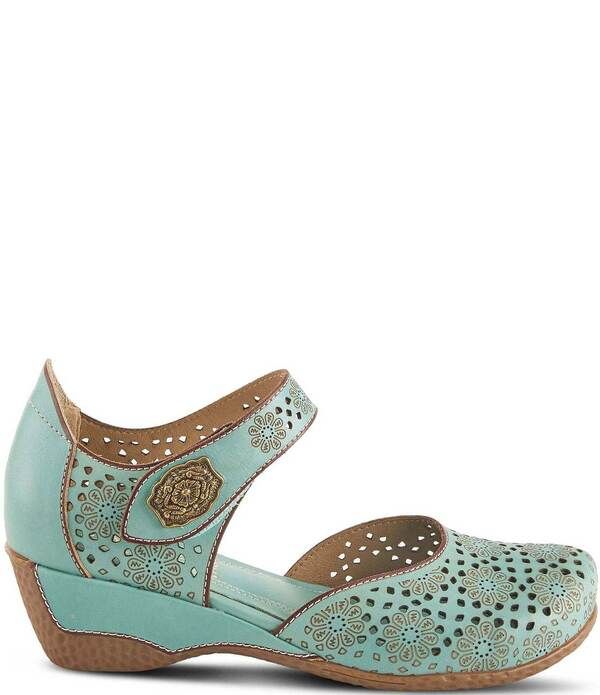 ラリティステ レディース シューズ サンダル フラワー柄 レザー フラワー LARTISTE Americana Floral Perforated Leather Mary Jane Wedgesky Blue ブルー