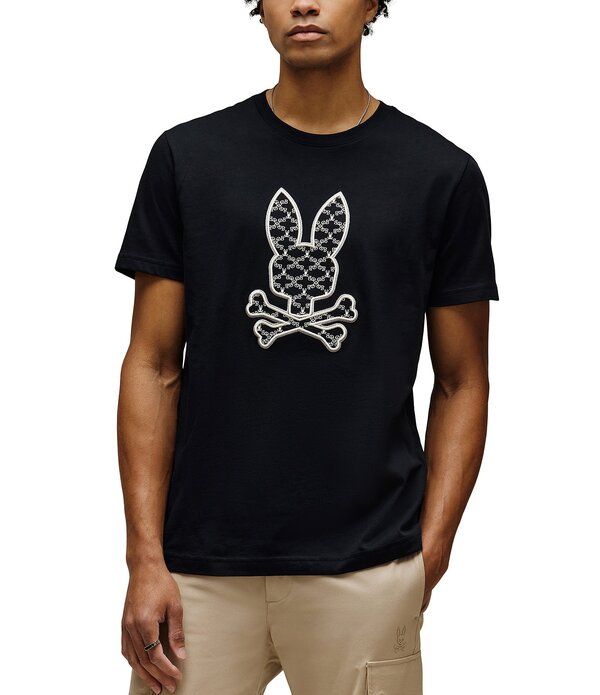 サイコバニー メンズ トップス シャツ グラフィック Psycho Bunny Kace Short Sleeve Graphic TShirt Black ブラック