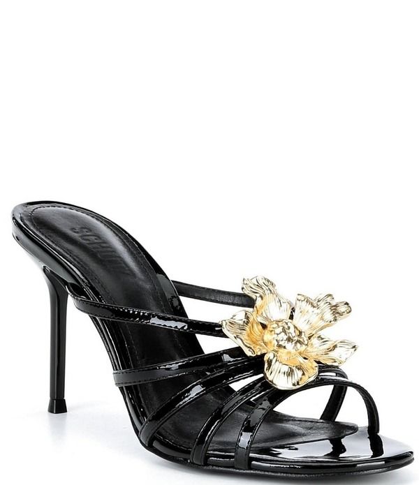 シュッツ レディース シューズ サンダル フラワー柄 レザー フラワー ヒール Schutz Flora Patent Leather Floral Hardware Higheel Dresslide Sandals Black ブラック