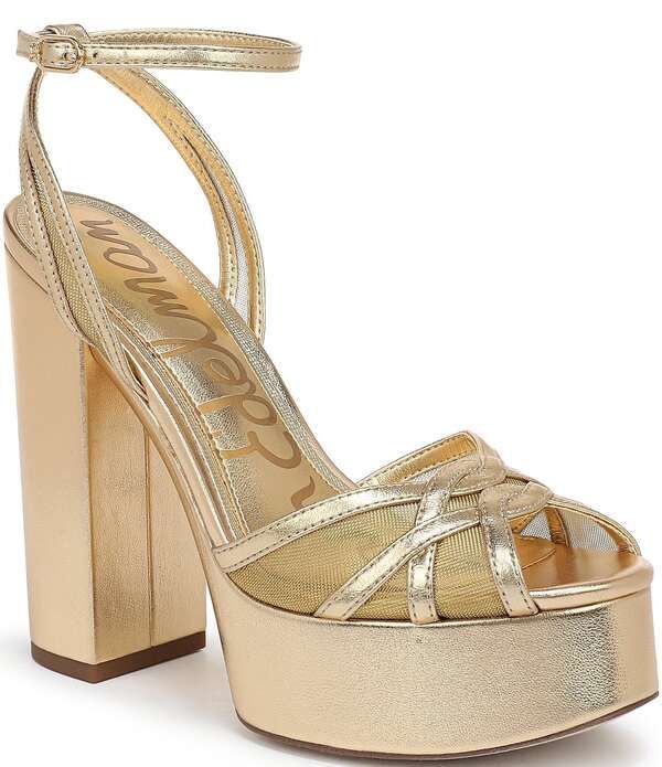 サムエデルマン レディース シューズ サンダル プラットフォーム メッシュ トール アンクル レザー Sam Edelman Sandy Metallic Leather and Mesh Ankle Straplatform Dressandals Ambe