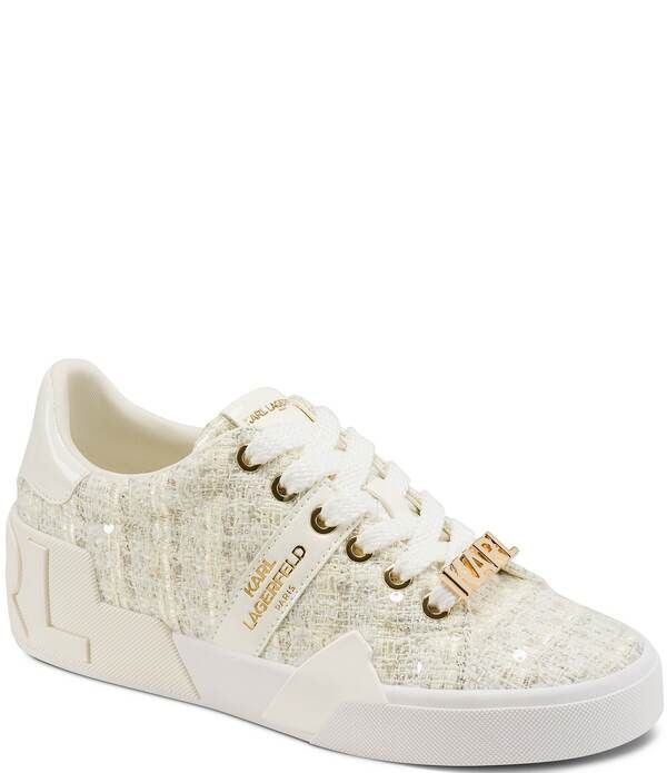 カール ラガーフェルド レディース ボトムス カジュアルパンツ スニーカー レース ロゴ KARLAGERFELD PARIS Mablyn Boucle Signature Logo Lace Up Sneakers Cream クリーム