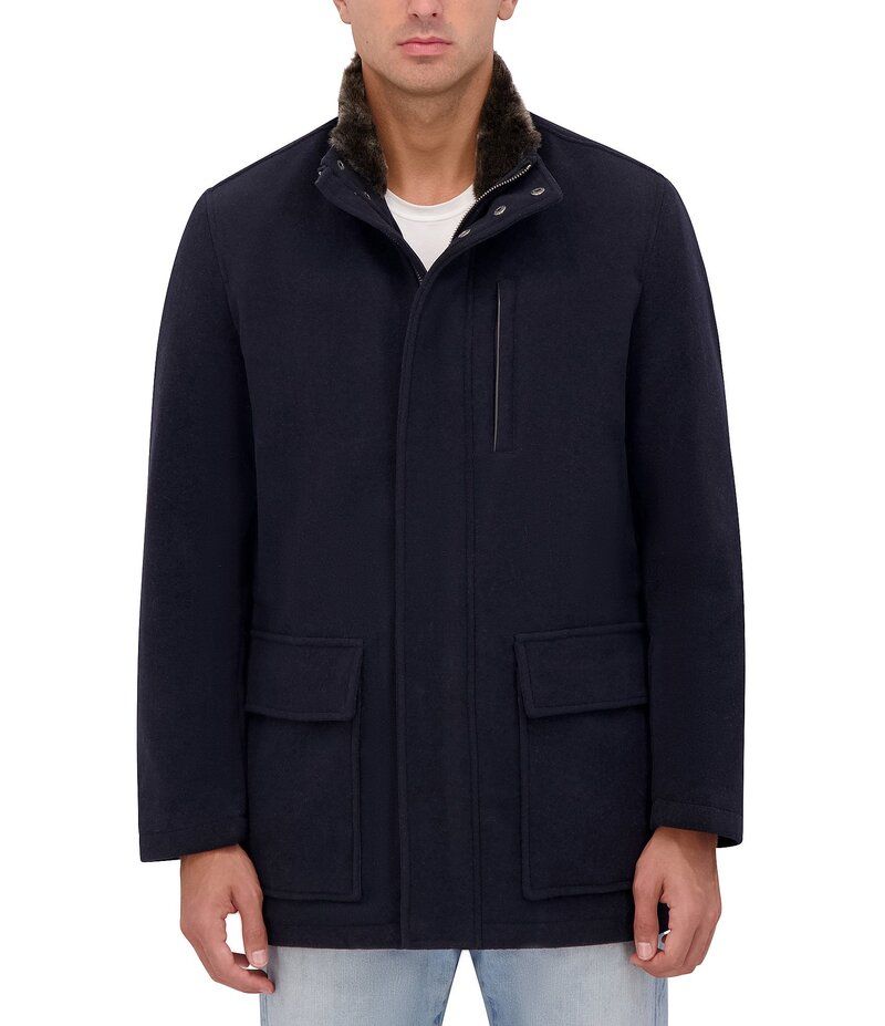 コールハーン メンズ アウター ジャケット・ブルゾン プラスサイズ ウール コート Cole Haan Stand Collar Wool Plush All Weather Car Coat Navy ネイビー