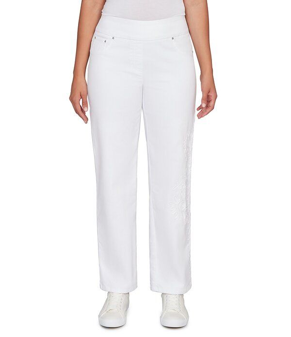 ルビーアールディー レディース ボトムス デニムパンツ ストレート 刺繍 アンクル ジーンズ Ruby Rd Embroidered Straight Leg PullOn Ankle Jeans White ホワイト