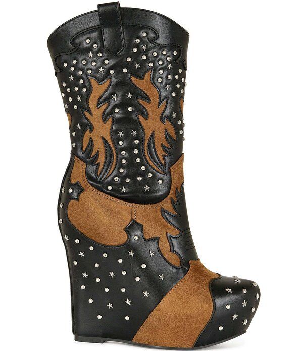 アザレア ワン レディース シューズ ブーツ・レインブーツ プラットフォーム Azalea Wang Callia Studded Overlasted Platform Wedge Booties Black Multi ブラック