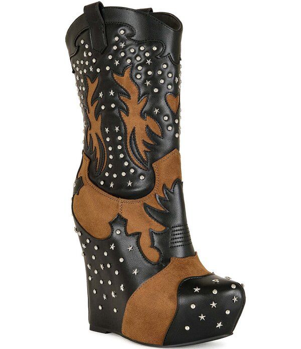 アザレア ワン レディース シューズ ブーツ・レインブーツ プラットフォーム Azalea Wang Callia Studded Overlasted Platform Wedge Booties Black Multi ブラック
