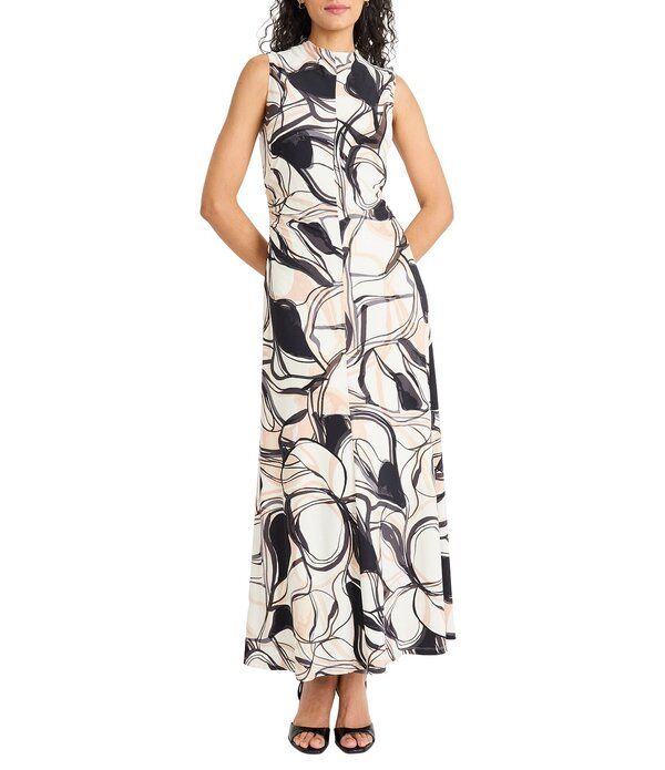 マギーロンドン レディース トップス ワンピース モックネック プリント ノースリーブ ジャージー Maggy London Sketch Print Matte Jersey Mock Neck Sleeveless Dress IvoryMocha アイボ 11,765円