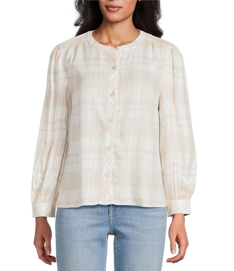 トッミーバハマ レディース トップス シャツ ブラウス Tommy Bahama Pearl Beach Flannel Twill Collarless Long Sleeve Button Front Blouse Coconut パール