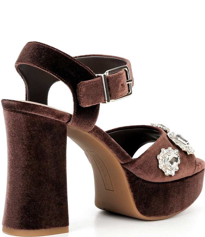 カッパーキー レディース シューズ サンダル プラットフォーム ベルベット Copper Key Celleste Two Velvet Jewel Embellished Platform Dress Sandals Brown ブラウン