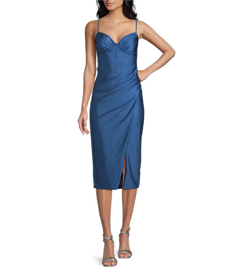 ビーダーリン レディース トップス ワンピース ミディワンピース フロントスリット ミディ B Darlin Sweetheart Neck Bustier Bodice Front Slit Midi Dress Sky Essense