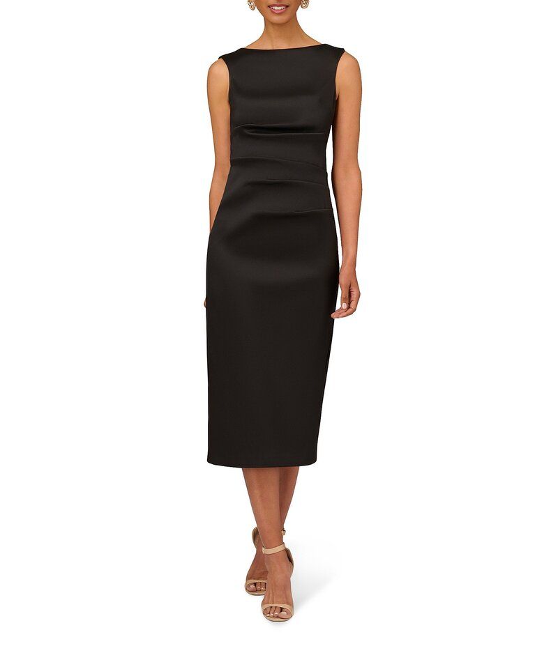 アイダンマットックス レディース トップス ワンピース ノースリーブ Aidan Mattox Stretch Mikado Boat Neck Sleeveless Sheath Gown Black ブラック