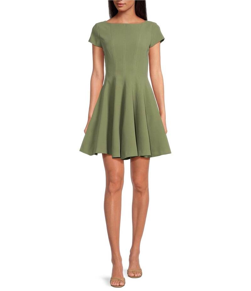 スティーブ マデン レディース トップス ワンピース Steve Madden Nilli Solid Woven Scoop Neck Short Sleeve Fit Flare Dress Burnt Olive オリーブ