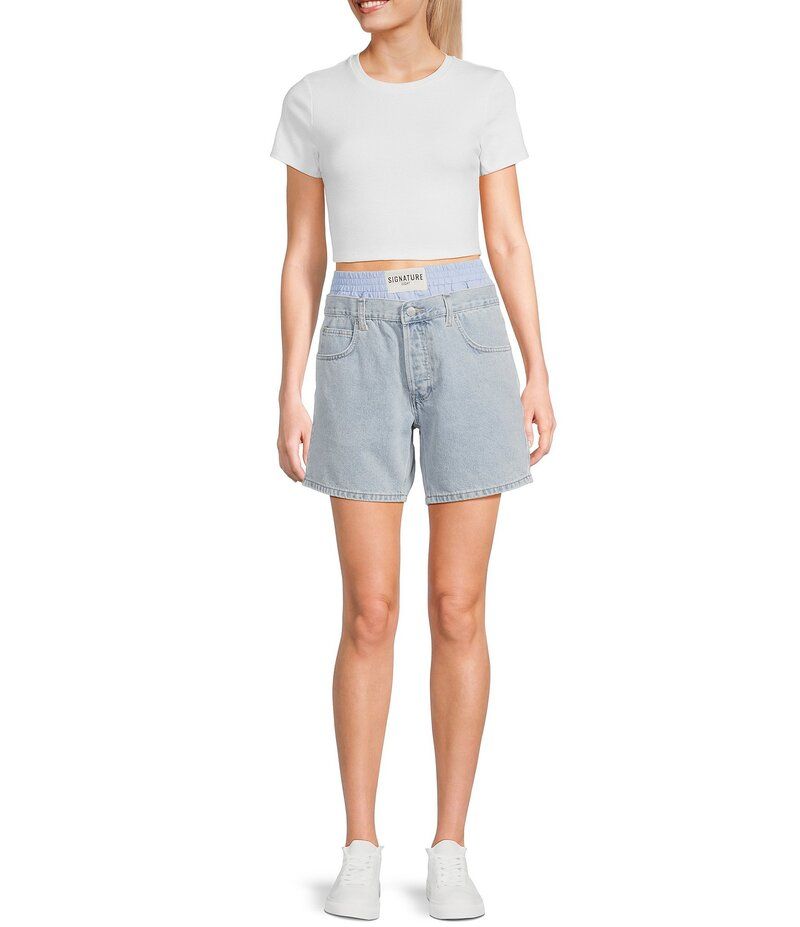 シグネチャーエイト レディース ボトムス ハーフパンツ・ショーツ ショートパンツ デニム Signature 8 Boxer Peekaboo Denim Shorts Light Blue ブルー