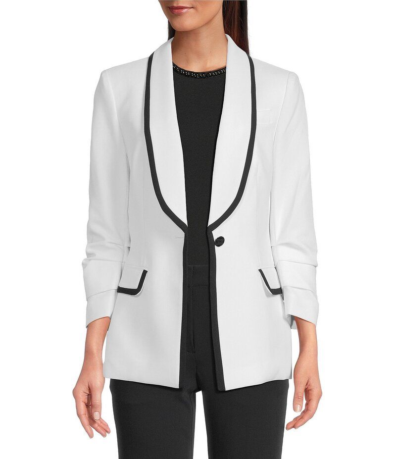 カール ラガーフェルド レディース アウター コート ジャケット KARL LAGERFELD PARIS Peak Lapel 34 Sleeves Framed Jacket Soft WhiteBlack ホワイト