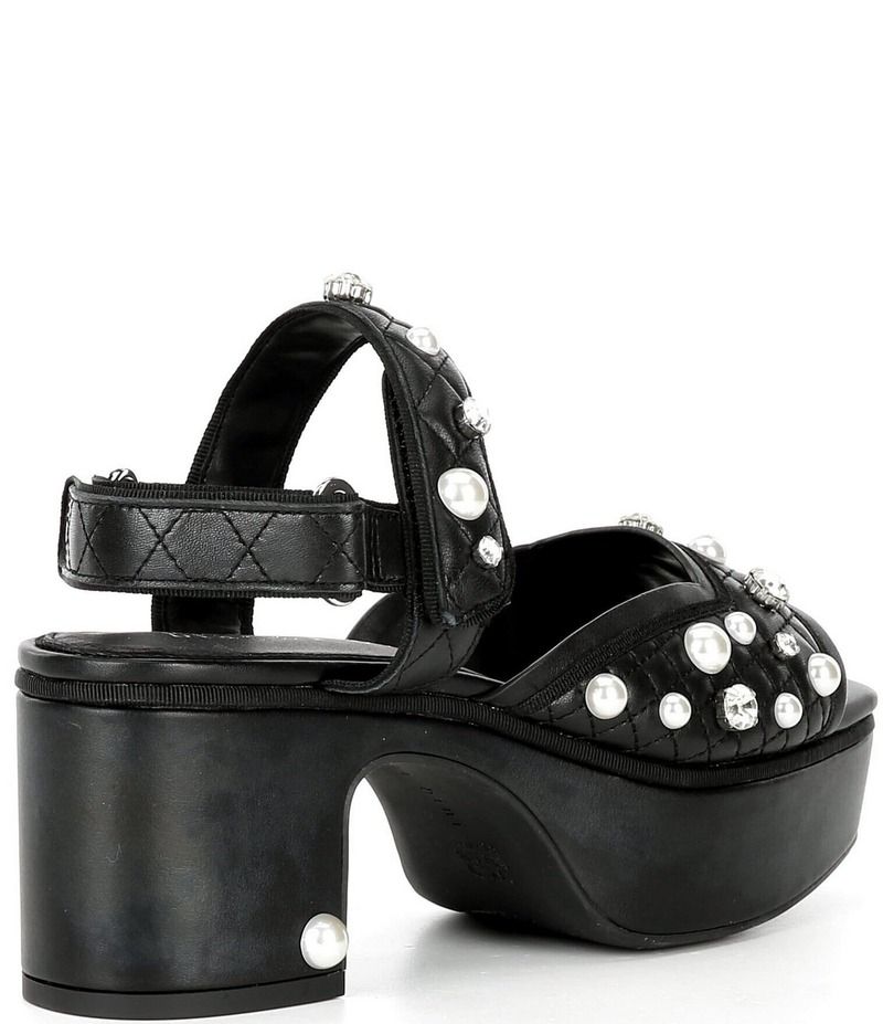 ジャンビニ レディース シューズ サンダル プラットフォーム キルティング レザー Gianni Bini Zoeyy Three Quilted Leather Pearl and Jewel Ornamented Square Toe Platform S