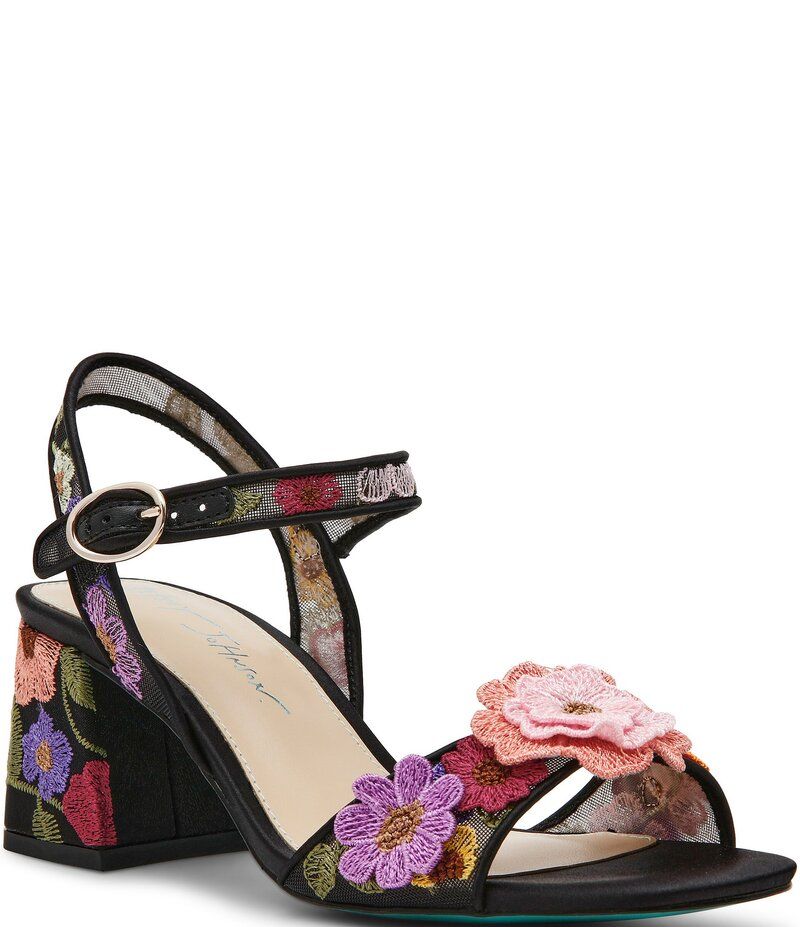 ベッツィジョンソン レディース シューズ サンダル フラワー柄 フラワー ヒール Blue by Betsey Johnson Blare Floral Ornamented Block Heel Dress Sandals Black Floral ブラック