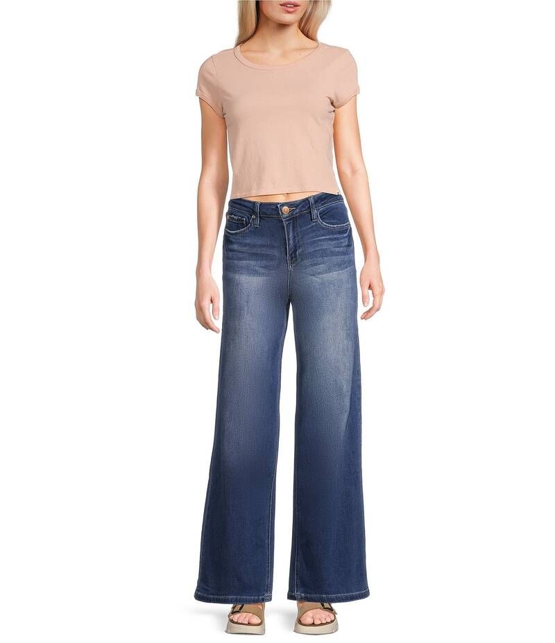 YMI ジーンズ レディース ボトムス デニムパンツ ワイドレッグ ジーンズ YMI Jeanswear Mid Rise Wide Leg Jeans Ocean Blue ブルー