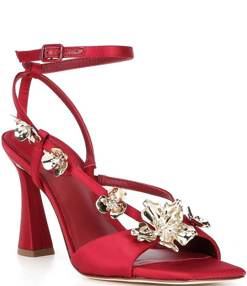 アントニオ メラーニ レディース シューズ サンダル サテン アンクル Antonio Melani Zoee Satin Flower Ornamented Ankle Strap Dress Sandals Garnet Red レッド