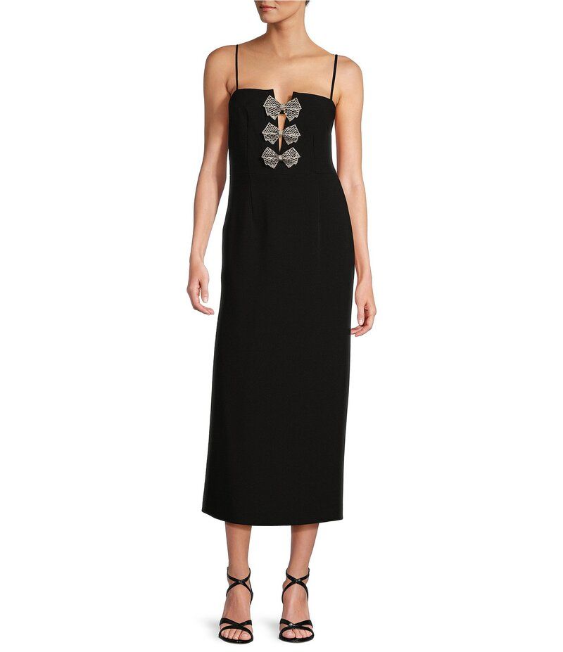 アントニオ メラーニ レディース トップス ワンピース クレープ A ライン ミディ Antonio Melani Giada Crepe Sweetheart Neck Bow Applique Midi ALine Dress Black ブラック