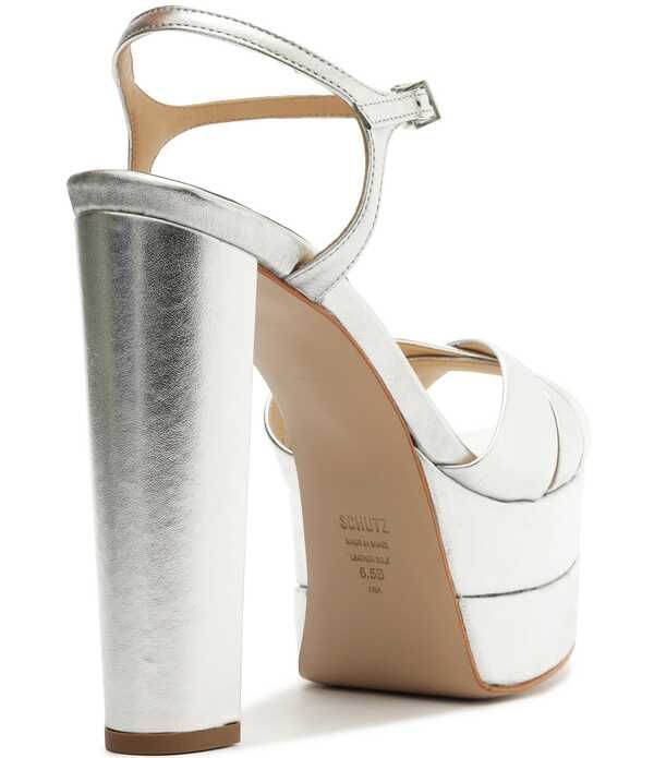シュッツ レディース シューズ サンダル プラットフォーム トール レザー ヒール Schutz Keefa High Metallic Leather Platform Block Heel Dressandals Prata メタリック