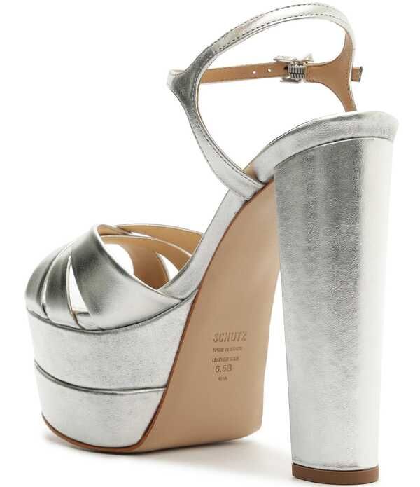 シュッツ レディース シューズ サンダル プラットフォーム トール レザー ヒール Schutz Keefa High Metallic Leather Platform Block Heel Dressandals Prata メタリック