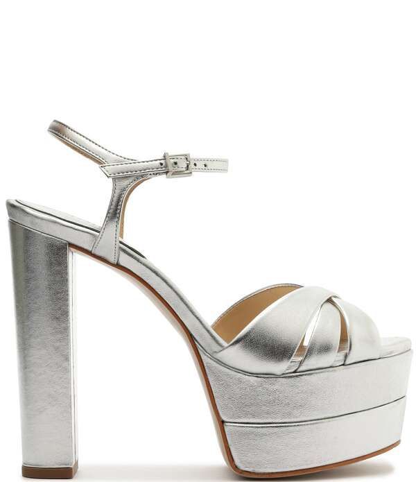 シュッツ レディース シューズ サンダル プラットフォーム トール レザー ヒール Schutz Keefa High Metallic Leather Platform Block Heel Dressandals Prata メタリック