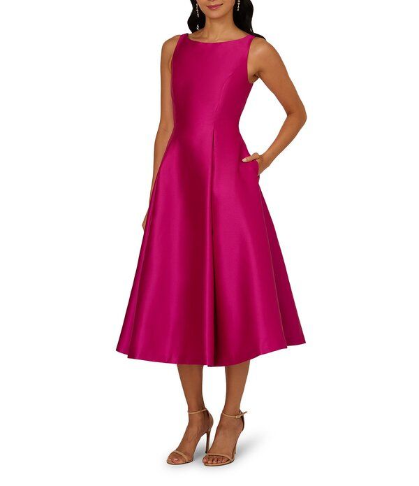 アドリアナ パペル レディース トップス ワンピース A ライン ミディ ノースリーブ Adrianna Papell Boat Neck Sleeveless ALine Taffeta Midi Dress Hot Orchid
