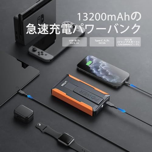 【新品】UTRAI ジャンプスターター 12V車用 エンジンスターター 車緊急始動 2000Aピーク電流 6.5Lまでのガソリン車 5.5Lまでのディーゼル車対応 機能 LEDライト搭載 PSE認証済み 0a73334e