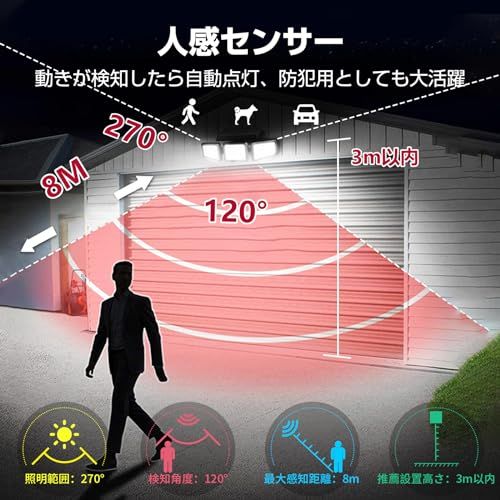【新品】「アセキ」ソーラーライト 屋外 防水 センサー 2個セット【極高輝度・210LED・3面発光・業界最大3000ルーメン】3つ知能モード 2200mAh大容量バッテリー 人感センサー 360°角度調整可能 防犯 自動点灯/消灯 ガレージ 2382b7f6