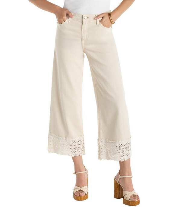リヴァプール ロサンゼルス レディース ボトムス デニムパンツ ワイドレッグ クロップド レース ジーンズ Liverpoolos Angelestride Twill Mid Rise Wide Leg Lace Cropped Jeans Ecru エクリ