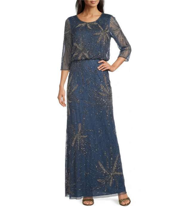 ピサッロナイツ レディース トップス ワンピース Pisarro Nights 34 Sleeve Bead Blouson Long Sleeve Gown Petrol Blue ブルー 48,480円