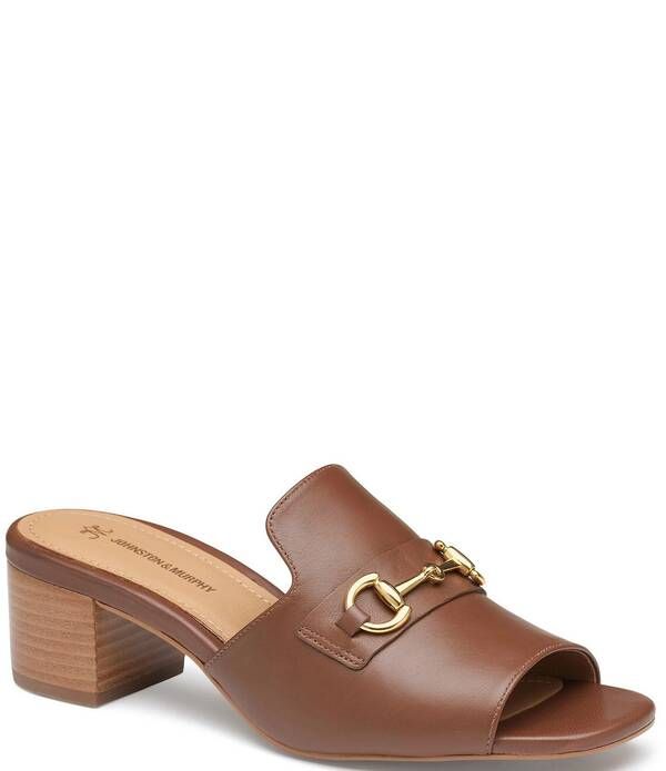 ジョンストンアンドマーフィー レディース シューズ サンダル レザー Johnston Murphy Edith Leather Bit Buckle Slide Sandals Cognac
