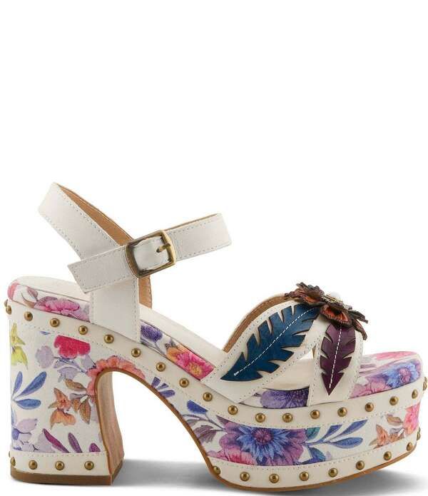 ラリティステ レディース シューズ サンダル フラワー柄 プラットフォーム レザー フラワー ヒール LARTISTE Deckedout Floraleather Platform Block Heel Sandals White Multi ホワイト