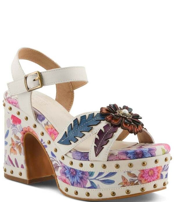 ラリティステ レディース シューズ サンダル フラワー柄 プラットフォーム レザー フラワー ヒール LARTISTE Deckedout Floraleather Platform Block Heel Sandals White Multi ホワイト
