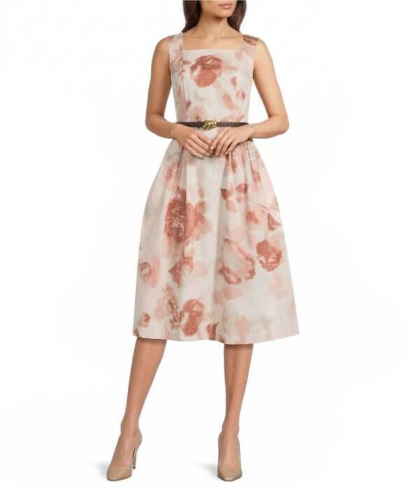 ダナキャラン レディース トップス ワンピース フラワー柄 プリント ミディ ノースリーブ コットン フラワー Donna Karan Cotton Floral Print Square Neck Sleeveless Midi Dressnow Petal