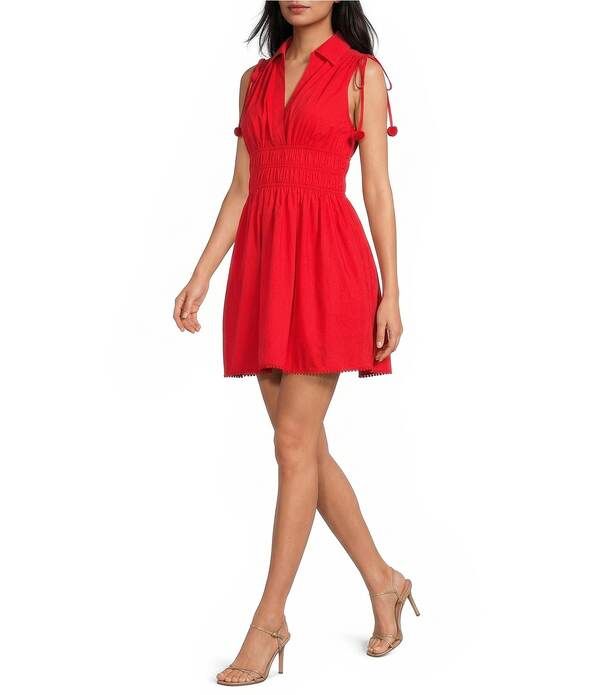 エン セゾン レディース トップス ワンピース ミニ ノースリーブ シャーリング En Saison Emerson VNeckline Sleevelessmocked Mini Dress Cherry Tomato