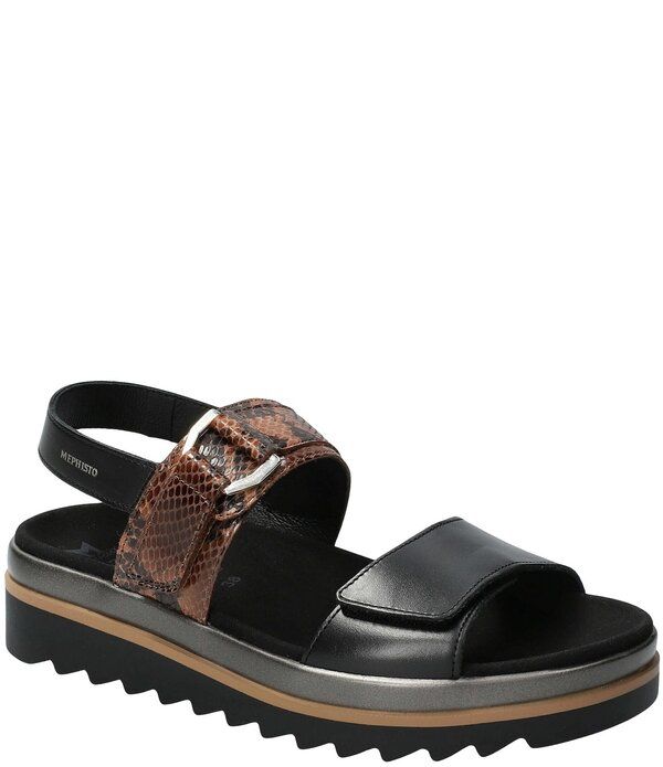 メフィスト レディース シューズ サンダル レザー Mephisto Dakota Slingback Snakembossed Leather Sandals BlackSnakeskin ブラック