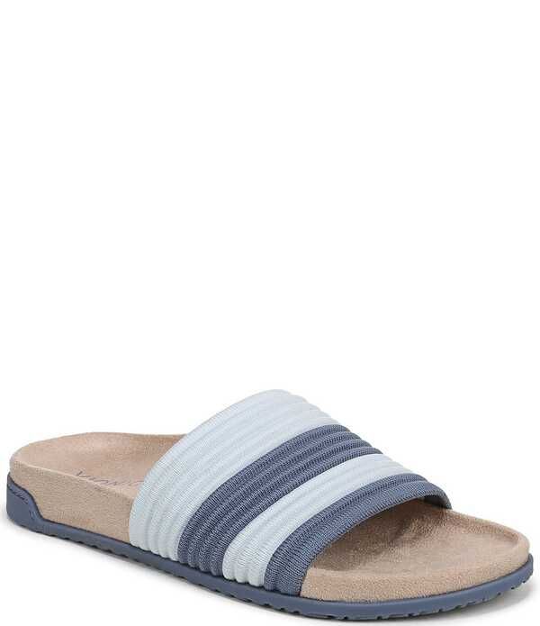 バイオニック レディース シューズ サンダル ニット Vionic Evie Compression Stripe Knit Slide Sandals Pacific Blue ブルー