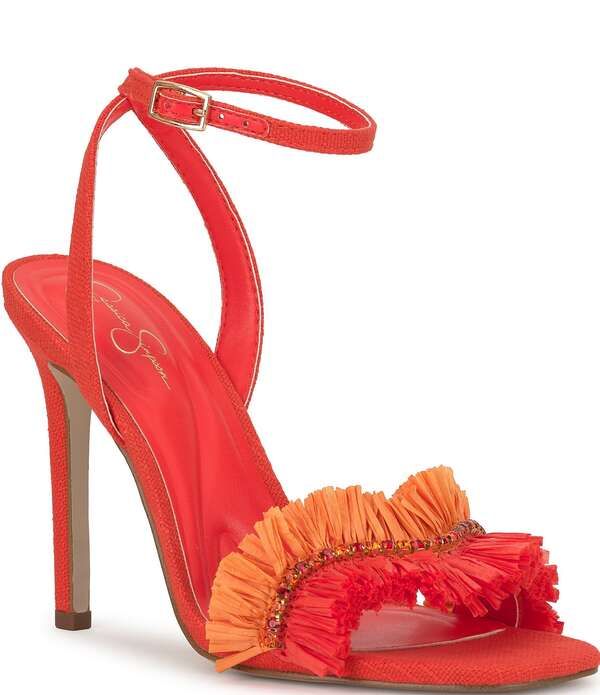ジェシカシンプソン レディース シューズ サンダル フリンジ Jessica Simpson Omiena Raffia Fringembellishedressandals Poppy Papaya